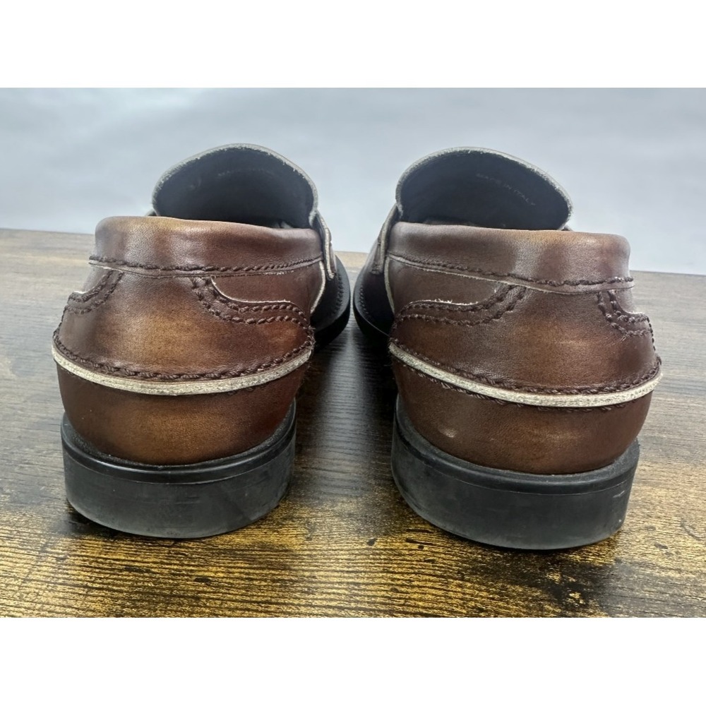 MIU MIU Vintage-Effect Leather Coin Penny Loafers Brown EU Size 37 US 7 - Picture 7 of 16
